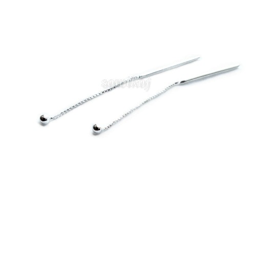 Proste długie wiszące srebrne kolczyki przeciągane z kuleczką