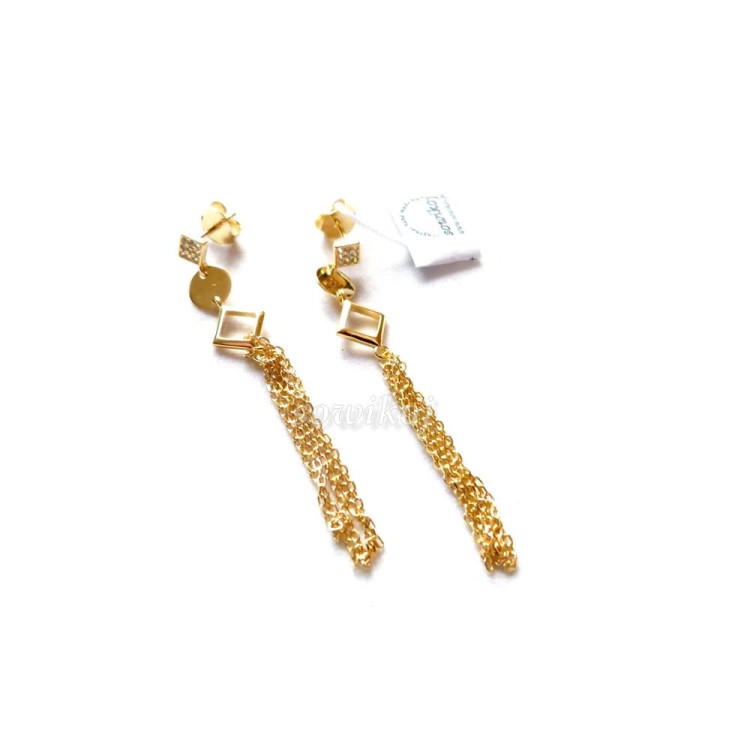 Srebrne długie wiszące kolczyki z łańcuszkami na sztyfcie - pozłacane srebro 925