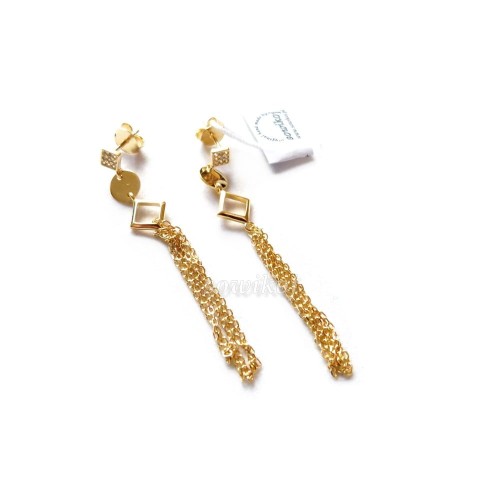 Długie wiszące pozłacane srebrne kolczyki z łańcuszkami i ozdobnymi wkrętkami