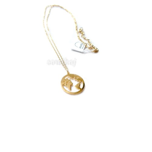 Wisiorek globus  - kółko na łańcuszku - srebro pozłacane