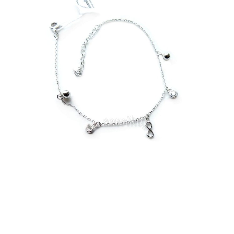 Srebrna bransoletka z zawieszkami - kuleczki i nieskończoność