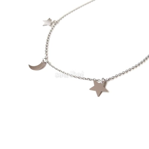 Srebrna bransoletka z zawieszkami - księżyc i gwiazdki