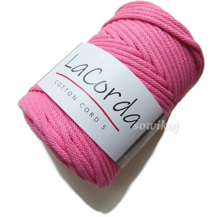 Sznurek bawełniany 5 mm z rdzeniem do makramy i na szydełko w kolorze jasno różowym