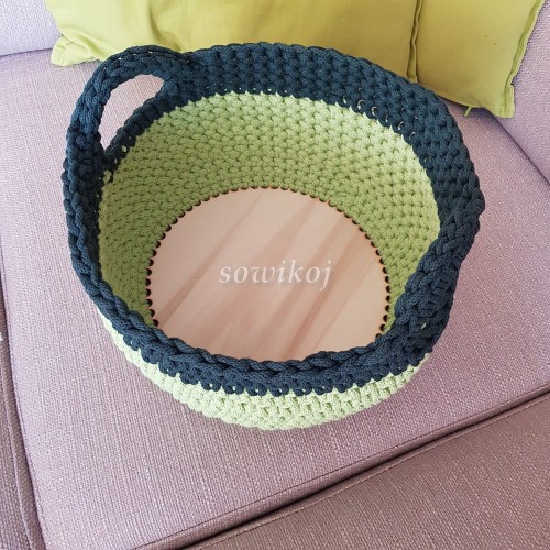 kosz -ze sznurka - butelkowa zieleń i limonkowy