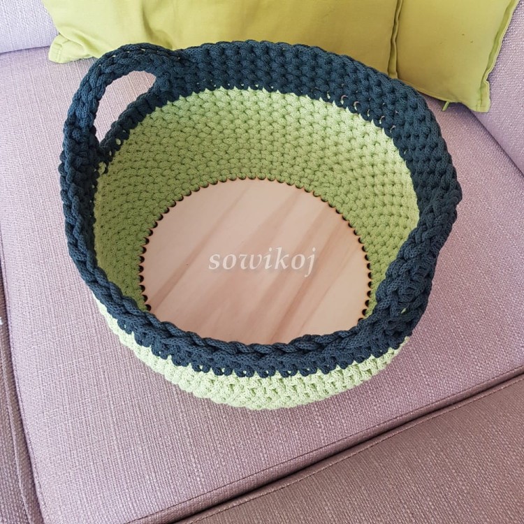 kosz -ze sznurka - butelkowa zieleń i limonkowy