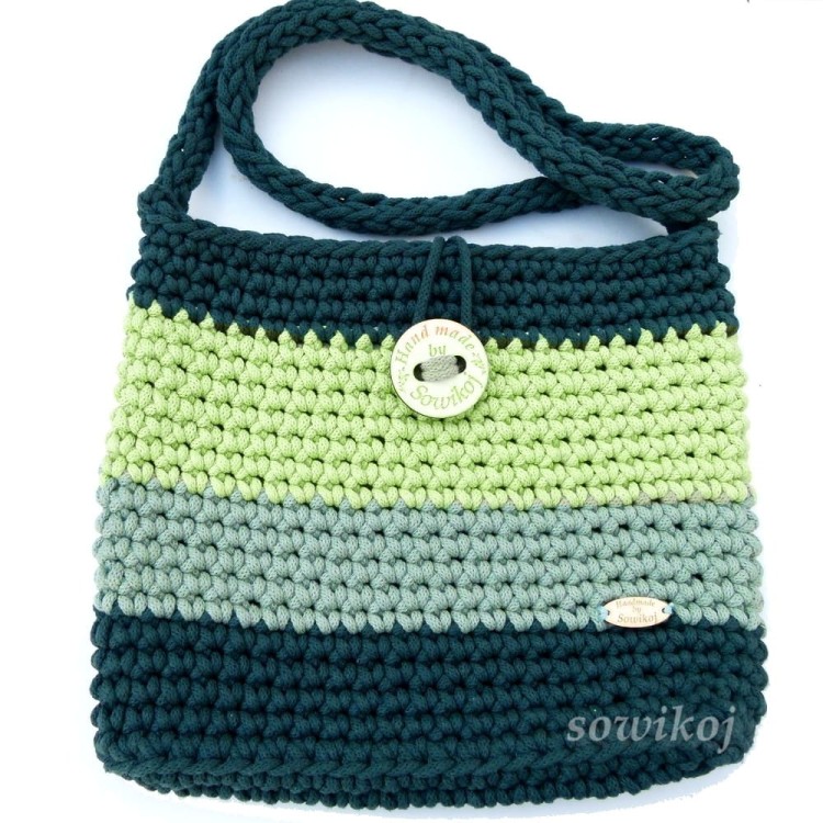 Przykładowe wykonanie torebki ze sznurka - limonka, szałwia i butelka