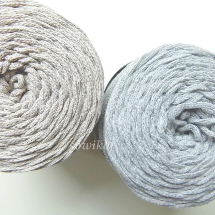 Porównanie sznurków - szary  06 i pieprz z solą len - 3mm bawełna