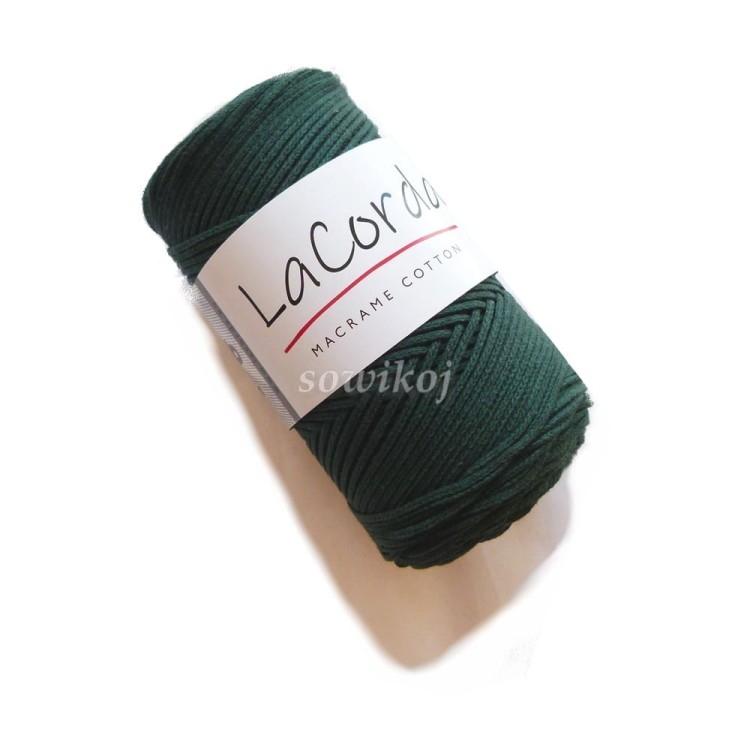 Sznurek bawełniany do szydełkowania i makramy - butelkowa zieleń 3mm LaCorda Macrame cotton