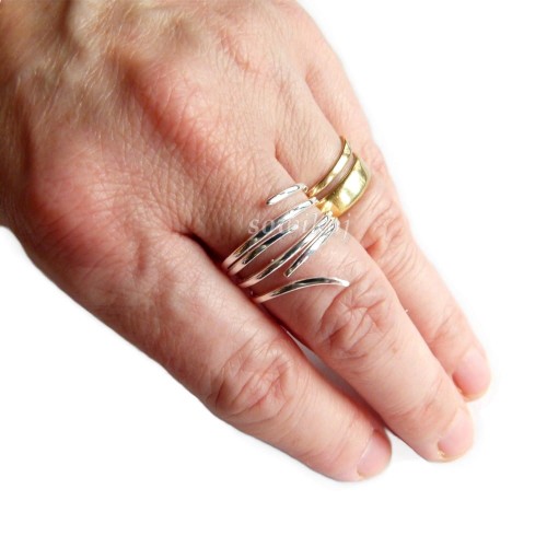 Srebrny pierścionek obrączka linie szerszy