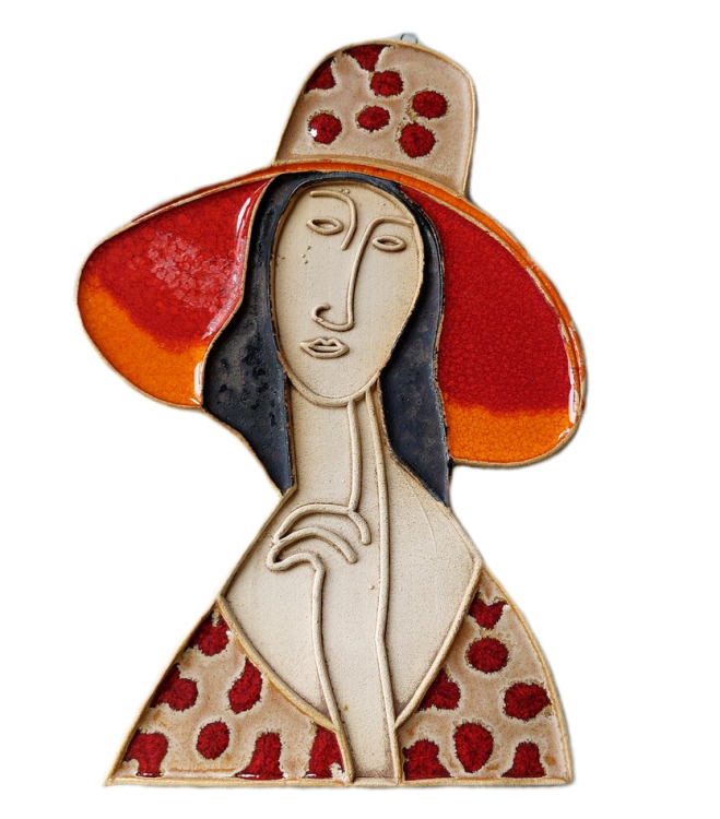 Modigliani ceramika - panel ozdobny ceramiczny, kobieta w kapeluszu