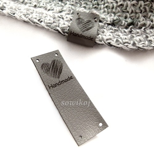 Grafitowa naszywka serce i napis handmade skóra ekologiczna składana