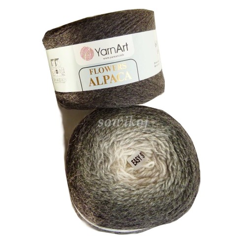 Miękka gruba włóaczka YarnArt Flowers ALPACA wełna kolor 410 ombre szaro czarne