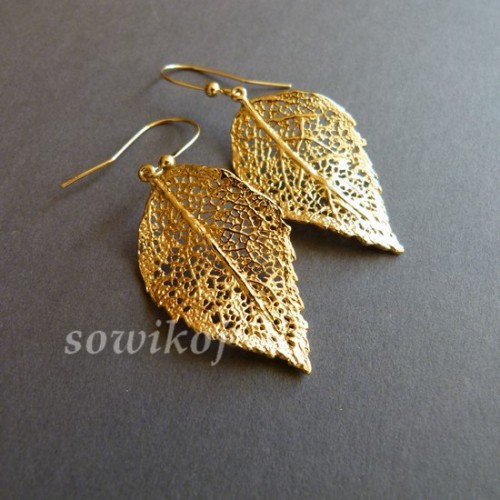 Srebro pozłacane liście - kolczyki srebrne