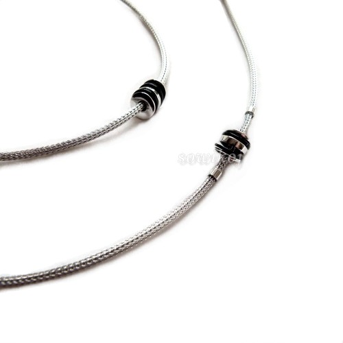 Naszyjnik z bransoletką ze srebra 925 calza z dyskiem czarnym