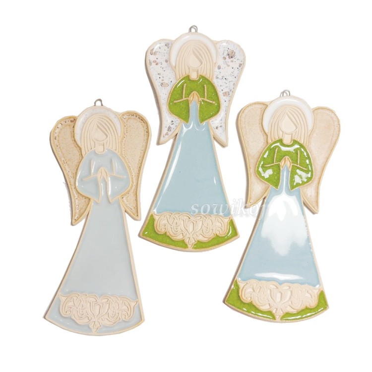 Jasno błękitne  aniołki ceramiczne średnie - 17 cm rękodzieło