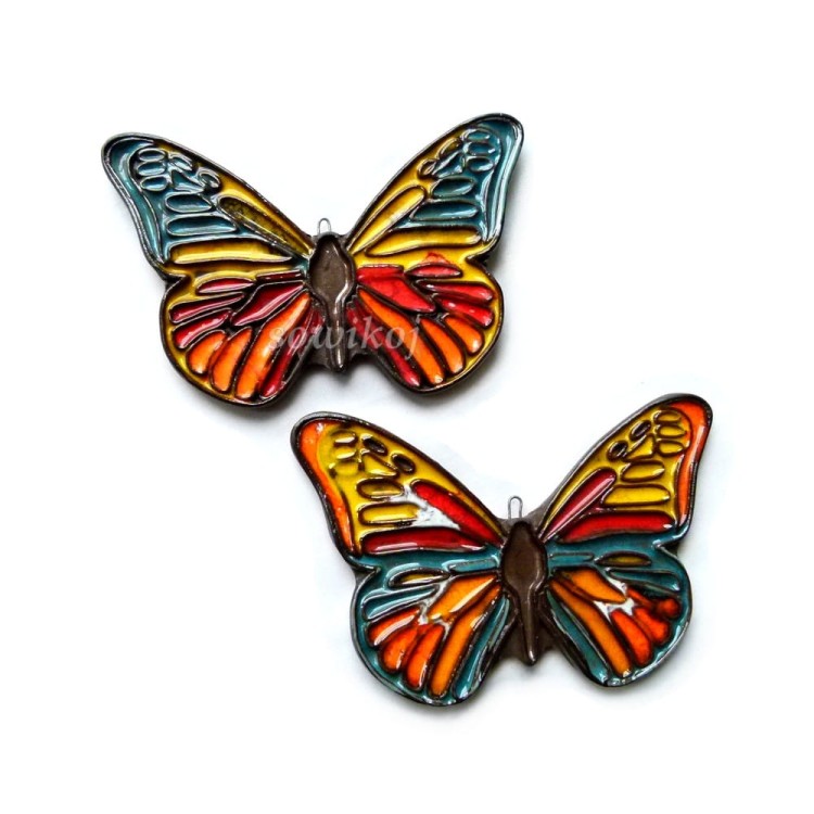 Motylek ceramiczny turkus z czerwienią