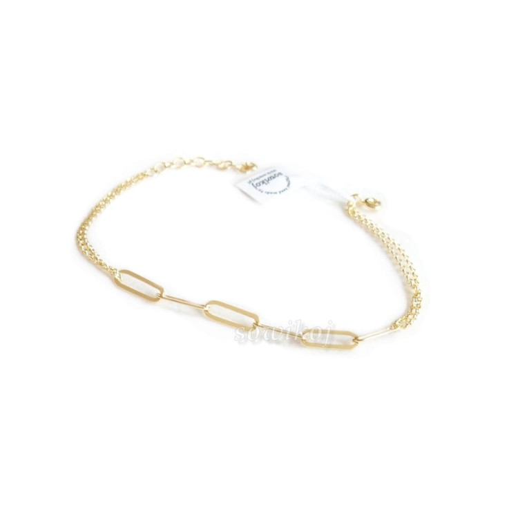 Srebrna pozłacana bransoletka podwójne łańcuszki i długie duże ogniwka