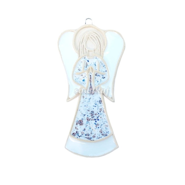 Aniołek ceramiczny mini 9cm w sukience biały stokrotka