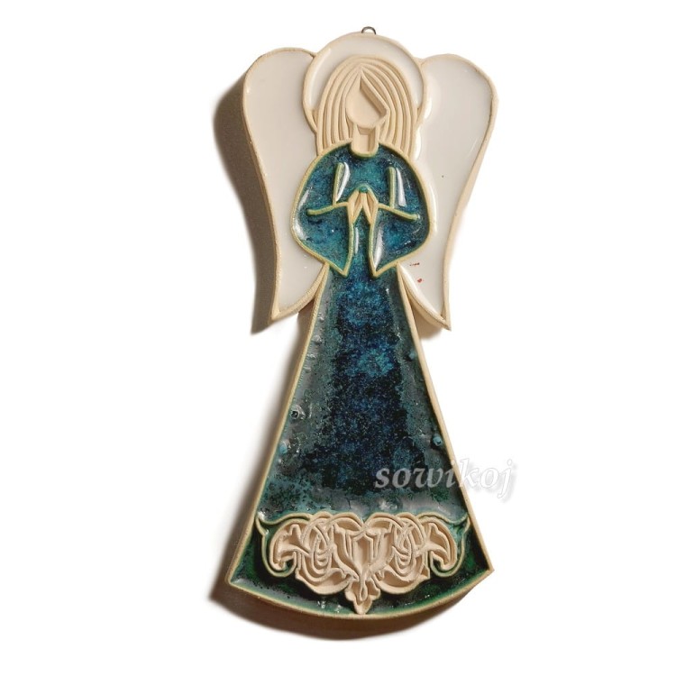 Aniołek do zawieszenia na ścianie średniej wielkości głęboka turkusowa zieleń