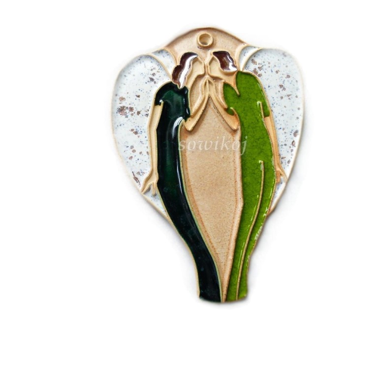 Ceramiczne anioły - para w pocałunku wersja zielona