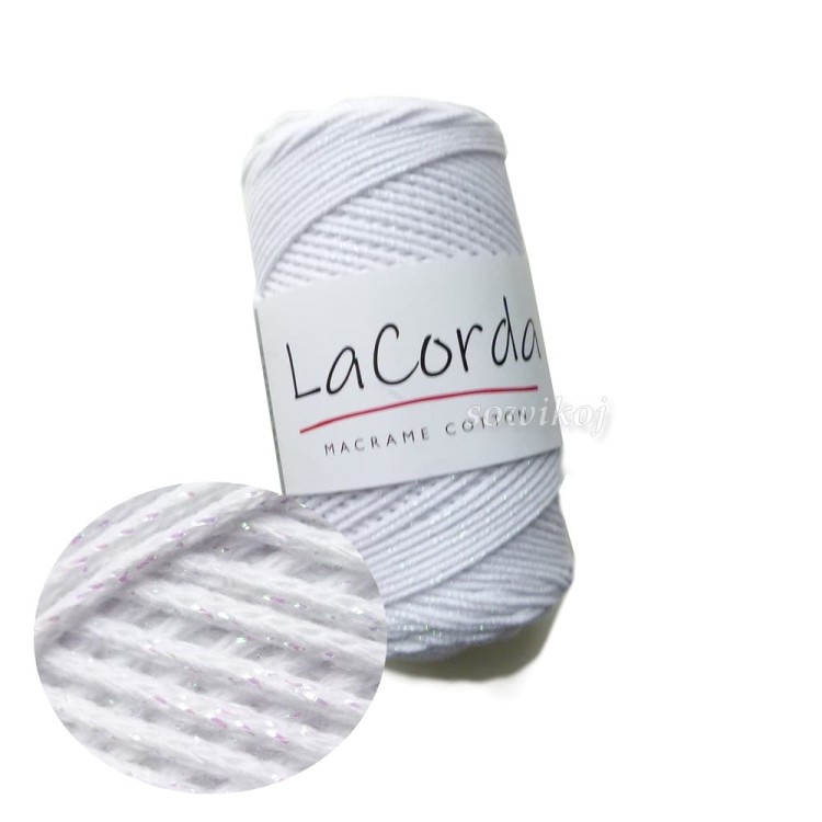 Biały sznurek 3mm z delikatna tęczowa nitką lureksu