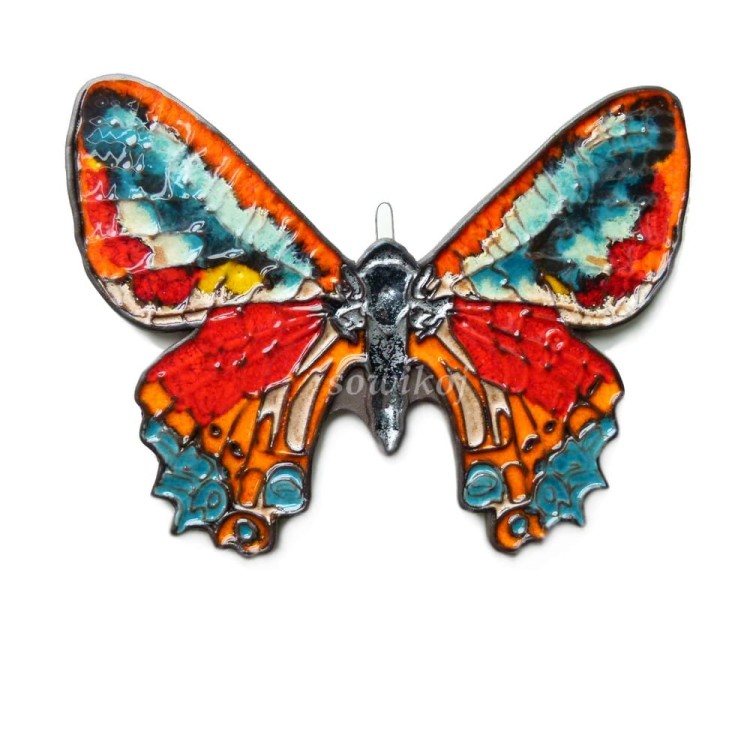 Duży ceramiczny motyl  do powieszenia na ścianę - ceramika szkliwiona - wykończenie z turkusem