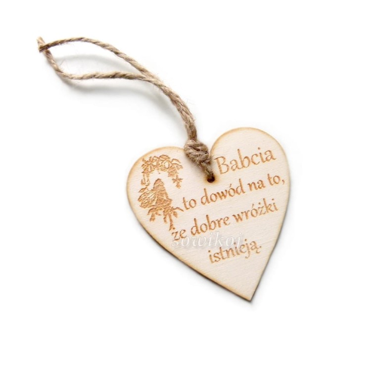 Drewniane serduszko z napisem - Babcia