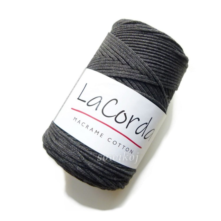 Sznurek bawełniany 3mm pleciony w kolorze grafitowym kol.150.