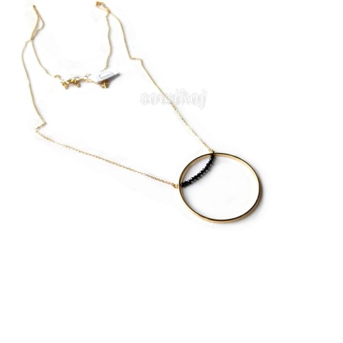 Koło na długim łańcuszku wisior - srebro pozłacane