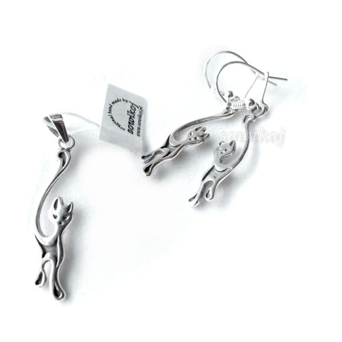 Komplet biżuterii srebrnej kotki