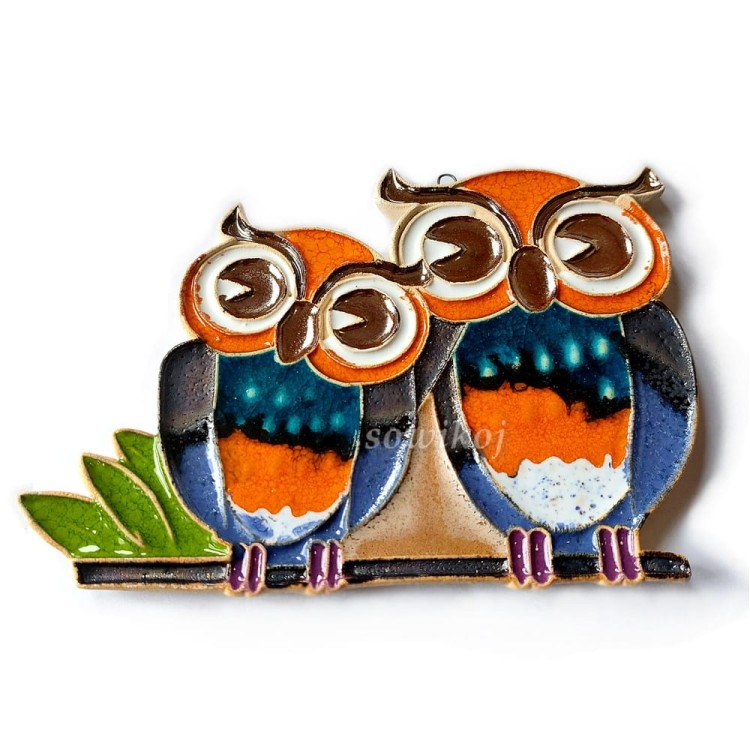 Sowy z ceramiki - pomarańczowe