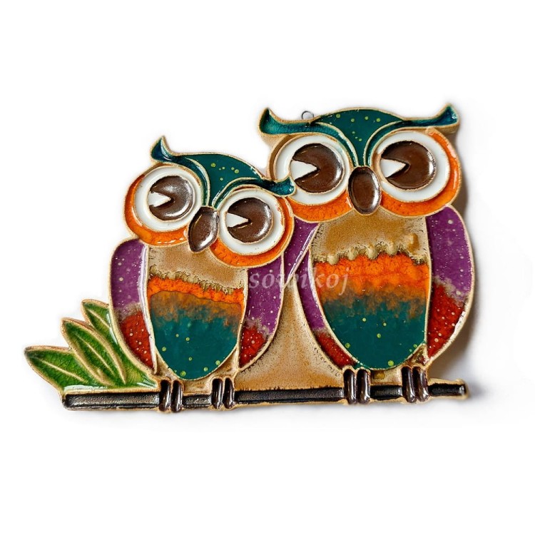 Sowy ceramiczne zielono pomarańczowe