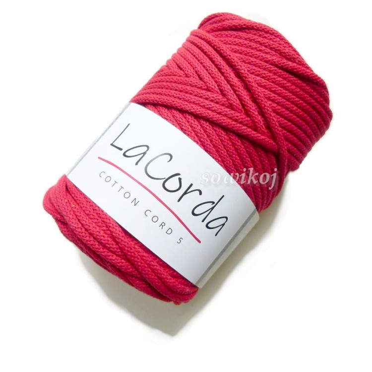 Sznurek bawełniany z rdzeniem 5 mm - w kolorze ciemno  czerwonym wino - LaCorda cotton cord 5