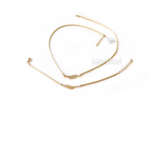 Naszyjnik i bransoletka z zawieszką - skrzydło - srebro 925 pozłacane