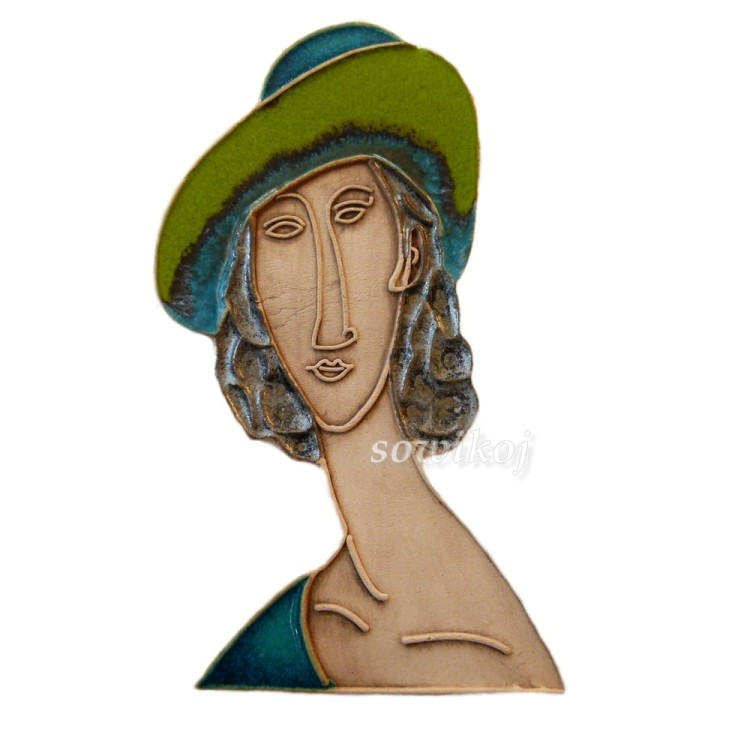 Modigliani głowa Portret kobiety Kapelusz B1 zieleń