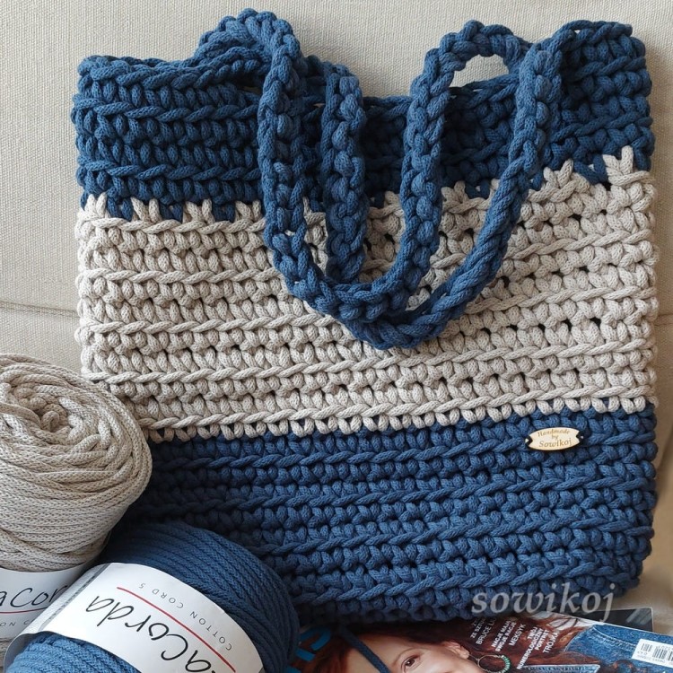 Ręcznie robiona torebka ze sznurka duża listonoszka - shoperka