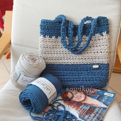 Torebka na ramię zrobiona ze sznurka ręcznie - shopper bag