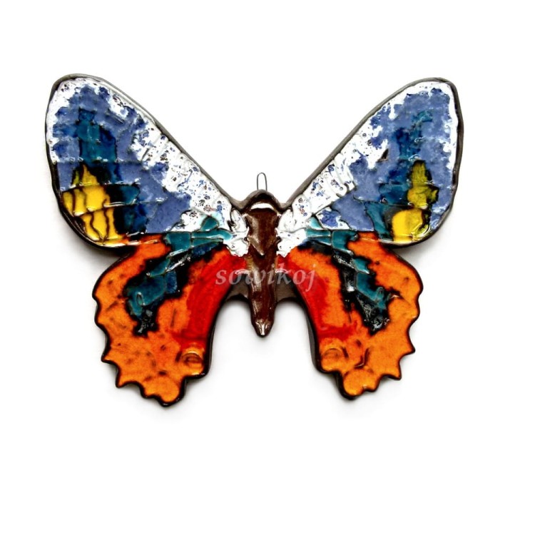 Kolorowy motyl ceramiczny - duża zawieszka na ścianę - ozdoba do pokoju