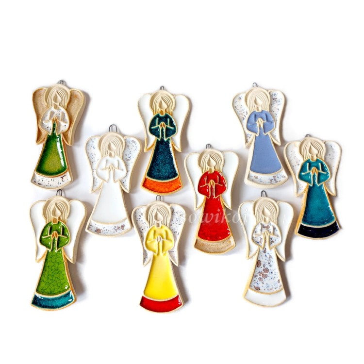 Anioły ceramiczne - 9 cm - różne kolory