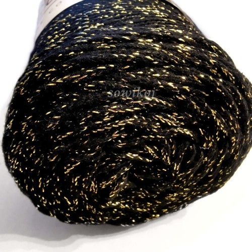 Sznurek do makramy 3mm - kolor czarny 160 ze złotym lurexem