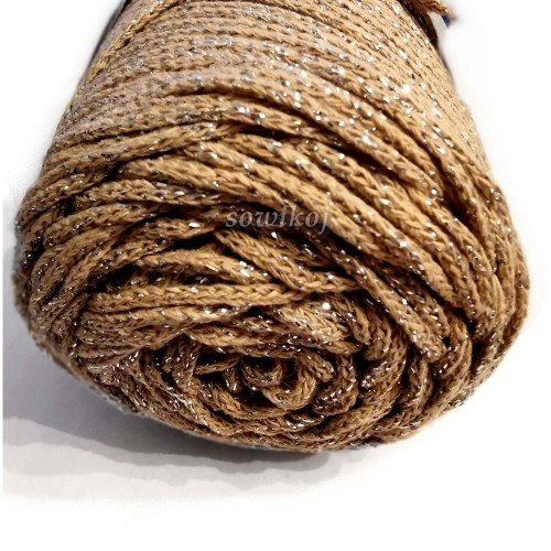 Brązowy sznurek ze srebrnym lurexem 3mm - kol. 215s