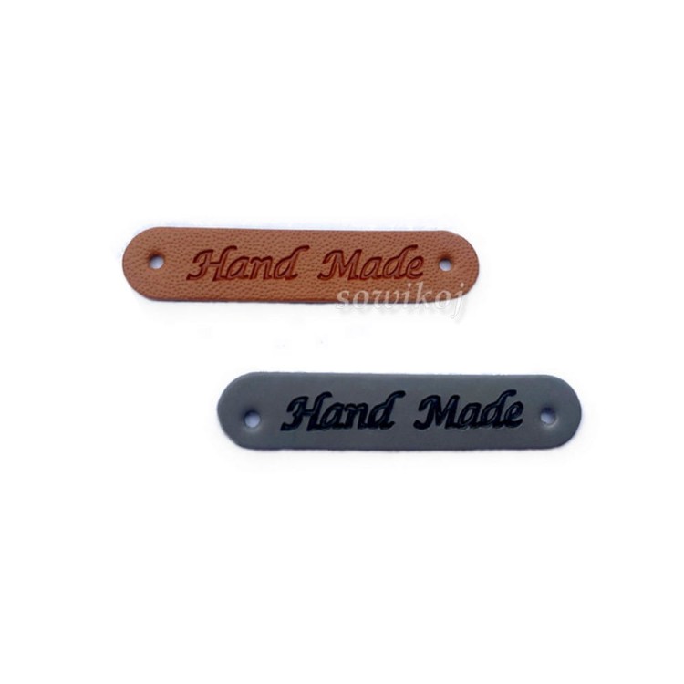 brązowa i szara naszywka / metka HANDMADE