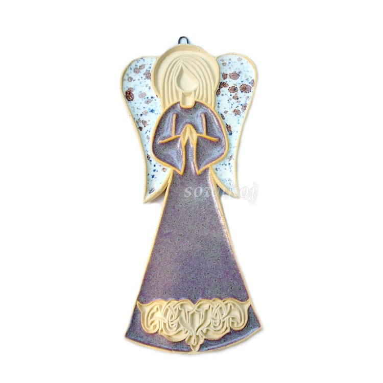 Fioletowy anioł ceramiczny