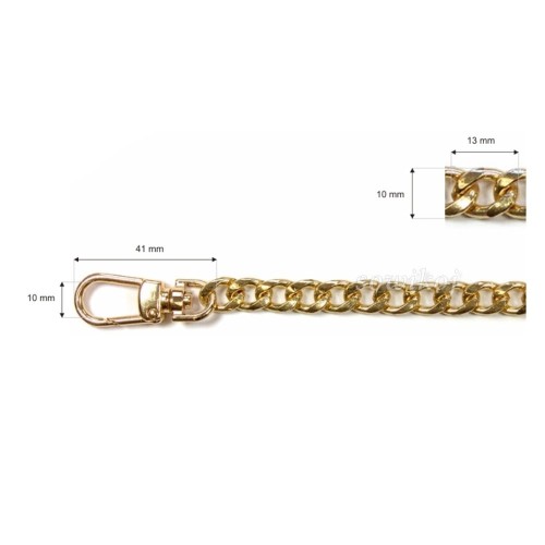 Wymiary szczegółowe - złoty łańcuszek do torebki z karabińczykiem