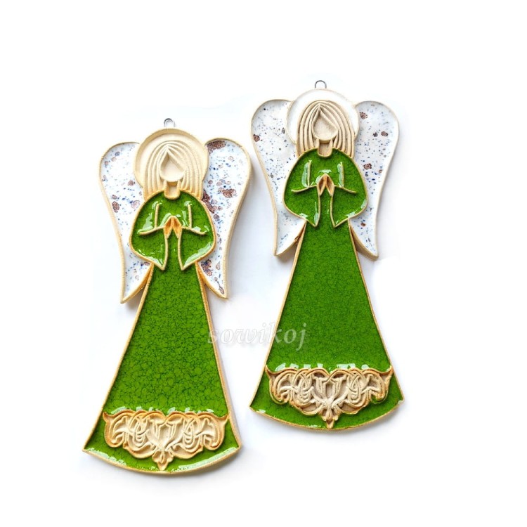 anioł ceramiczny - zieleń wiosenna