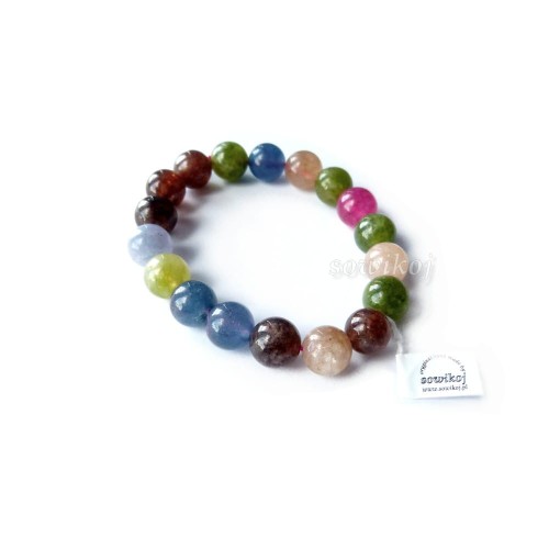 Bransoletka na gumce z kamieni kolorowy jadeit