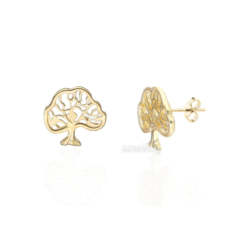 Pozłacane srebrne kolczyki wkrętki drzewka