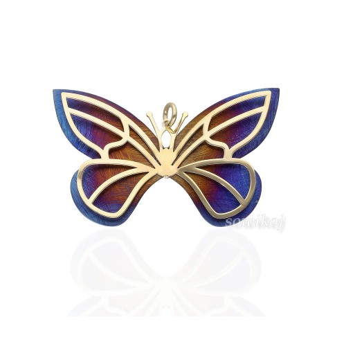 Motyl - tytanowy wisiorek w srebrnej pozłacanej oprawie