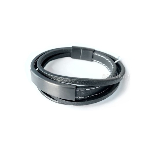 Męska bransoleta ze skóry z czarną blaszką