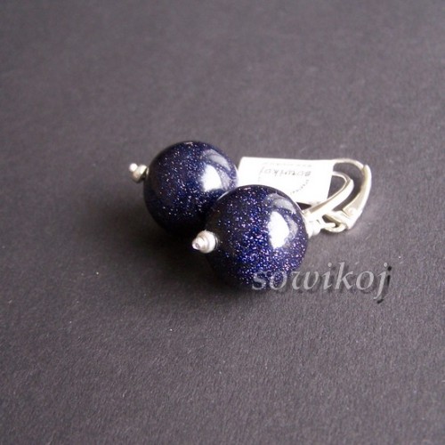 Kolczyki ze srebra z kamieniem - kulka Noc Kairu